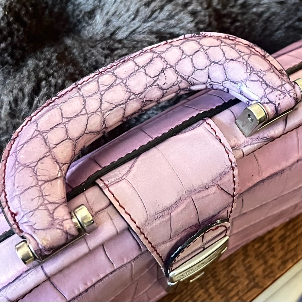 BOSCA Embossed Croc Full Grain Italian Leather Top Handle Bag in Lavender RARE - Picture 8 of 16